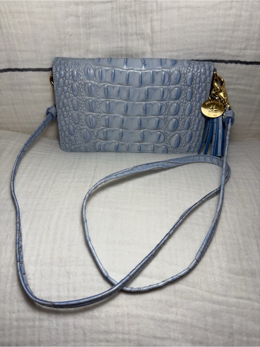 Brahmin Small Crossbody Bag Heavenly Blue Melbourne Croc-Embossed Leather